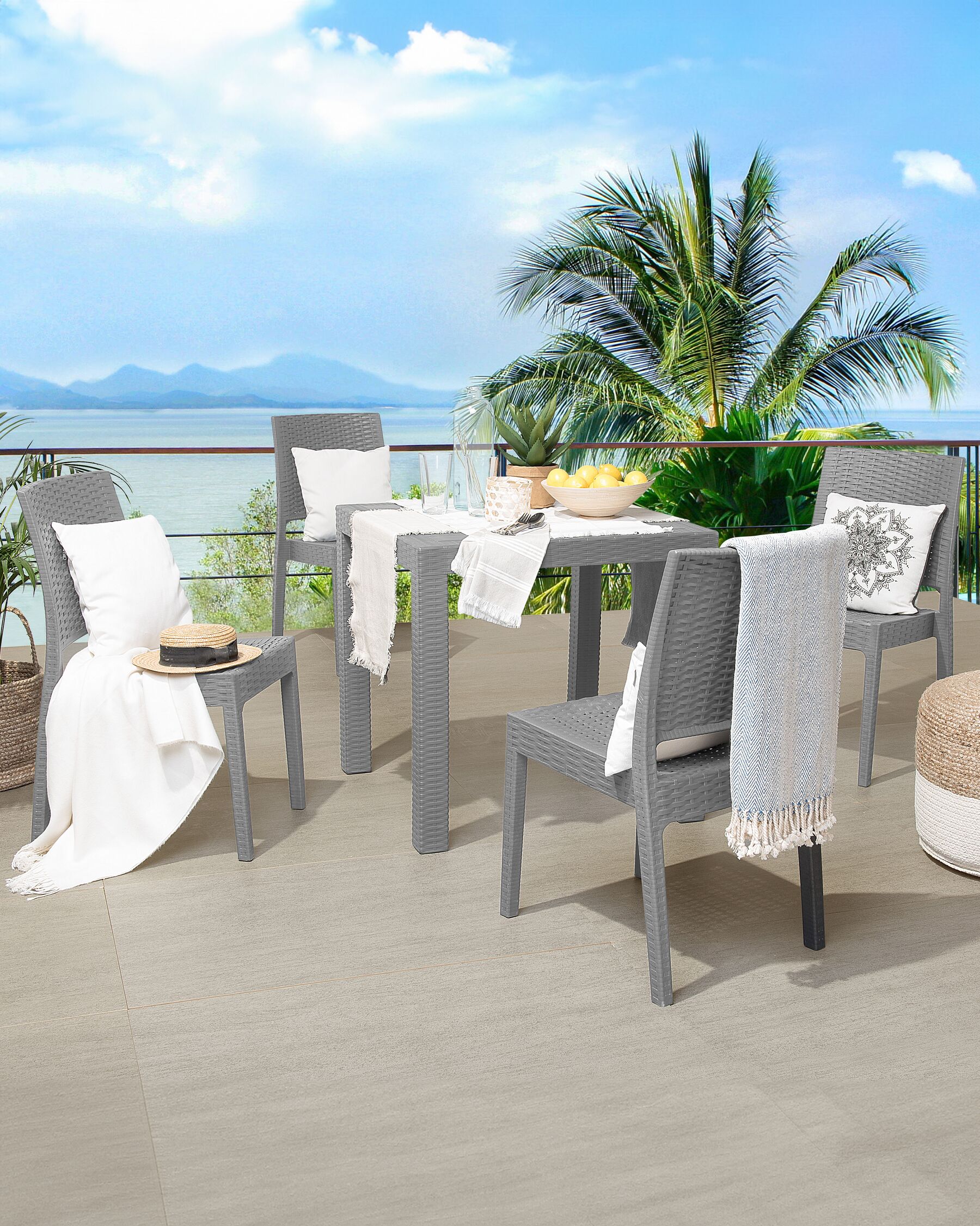 Set of 4 Garden Chairs FOSSANO Synthetic Material Light Grey
