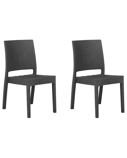 Set of 2 Garden Chairs FOSSANO Synthetic Material Graphite Grey