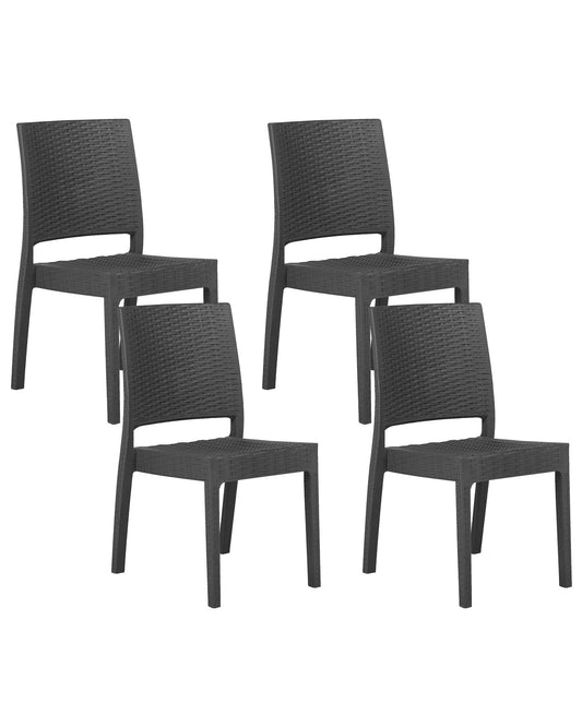 Set of 4 Garden Chairs FOSSANO Synthetic Material Graphite Grey