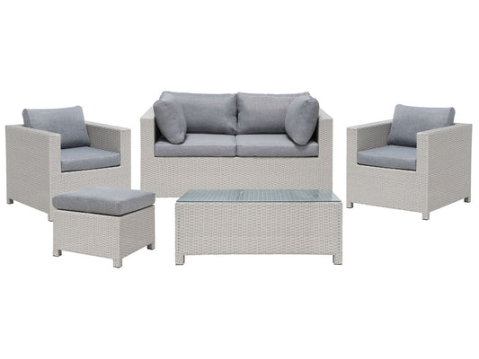 Garden Lounge Set with Table and Ottoman 4 Seater MILANO PE Rattan Light Grey