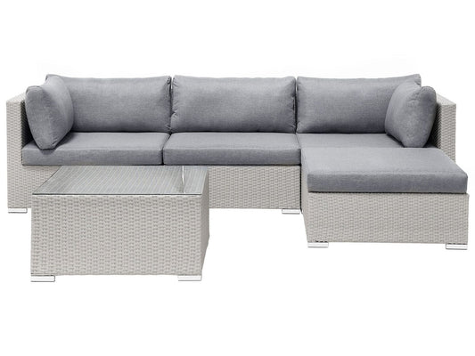 Garden Corner Sofa with Table 4 Seater SANO II Left Hand Modular PE Rattan Light Grey