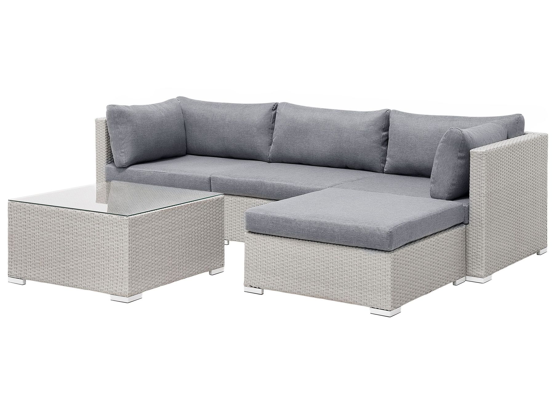 Garden Corner Sofa with Table 4 Seater SANO II Left Hand Modular PE Rattan Light Grey