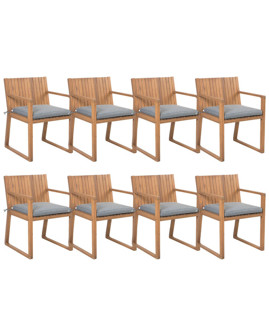Set of 8 Garden Chairs with Cushions SASSARI Acacia Wood Grey