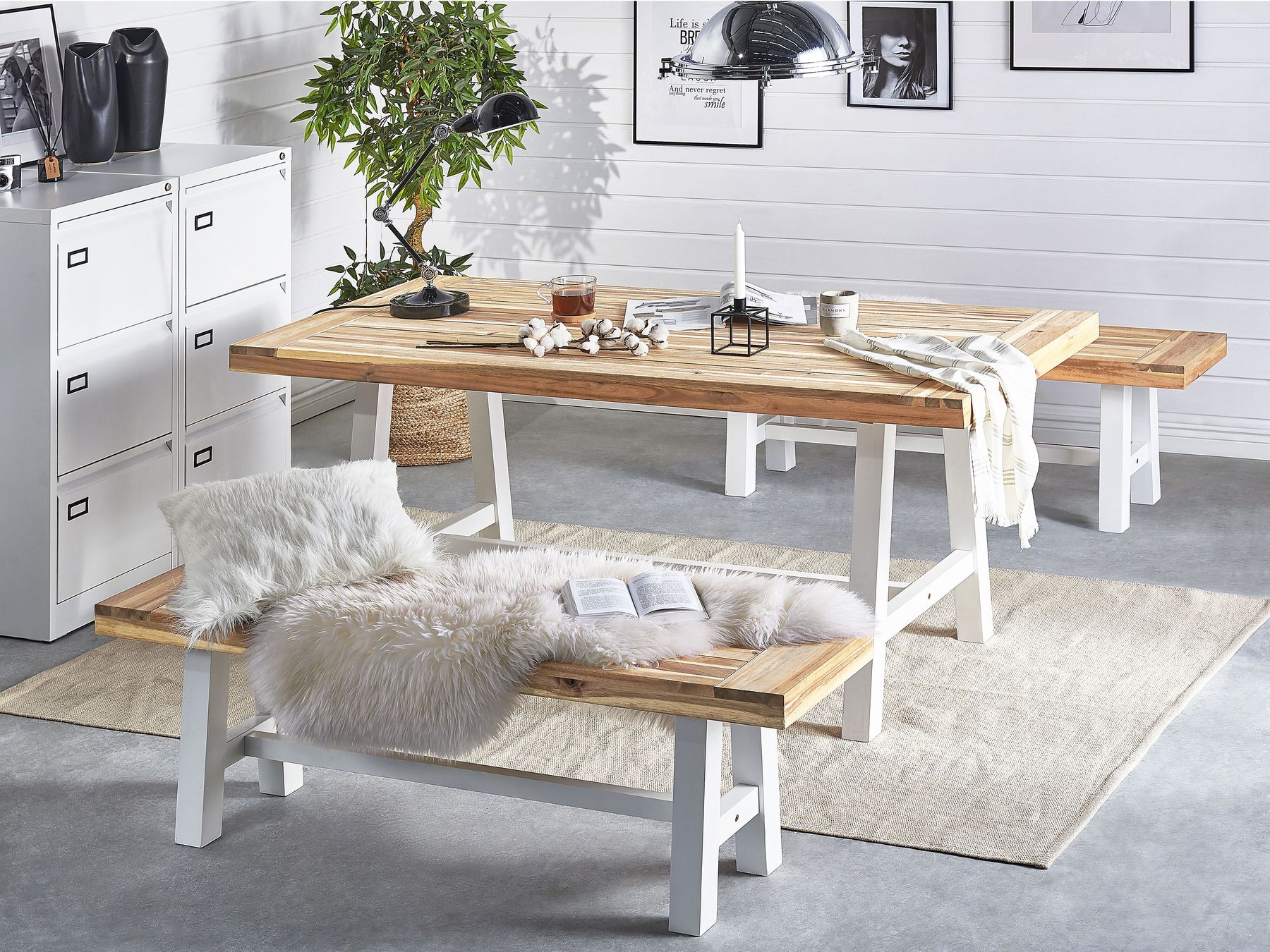 Garden Dining Set 6 Seater SCANIA Acacia Wood White