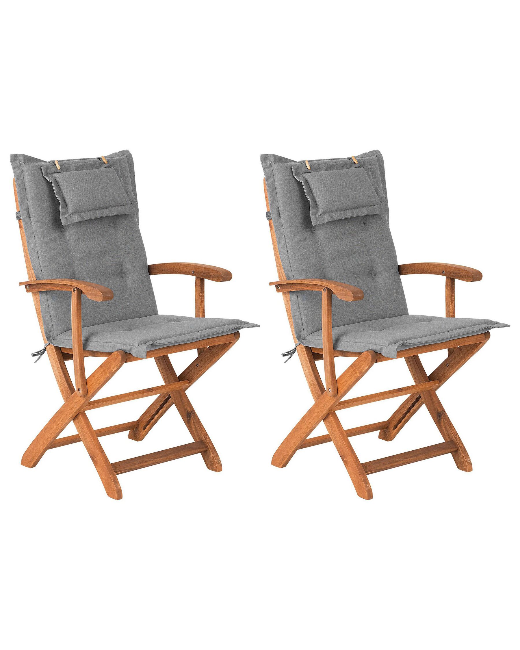 Set of 2 Garden Chairs with Cushions MAUI Acacia Wood Grey