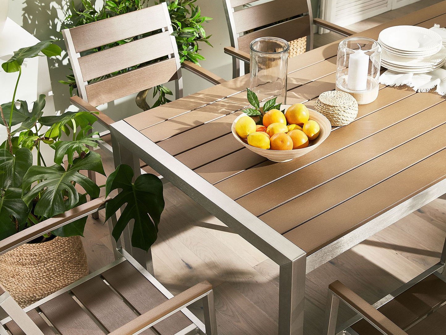 Garden Dining Set 6 Seater VERNIO Brown