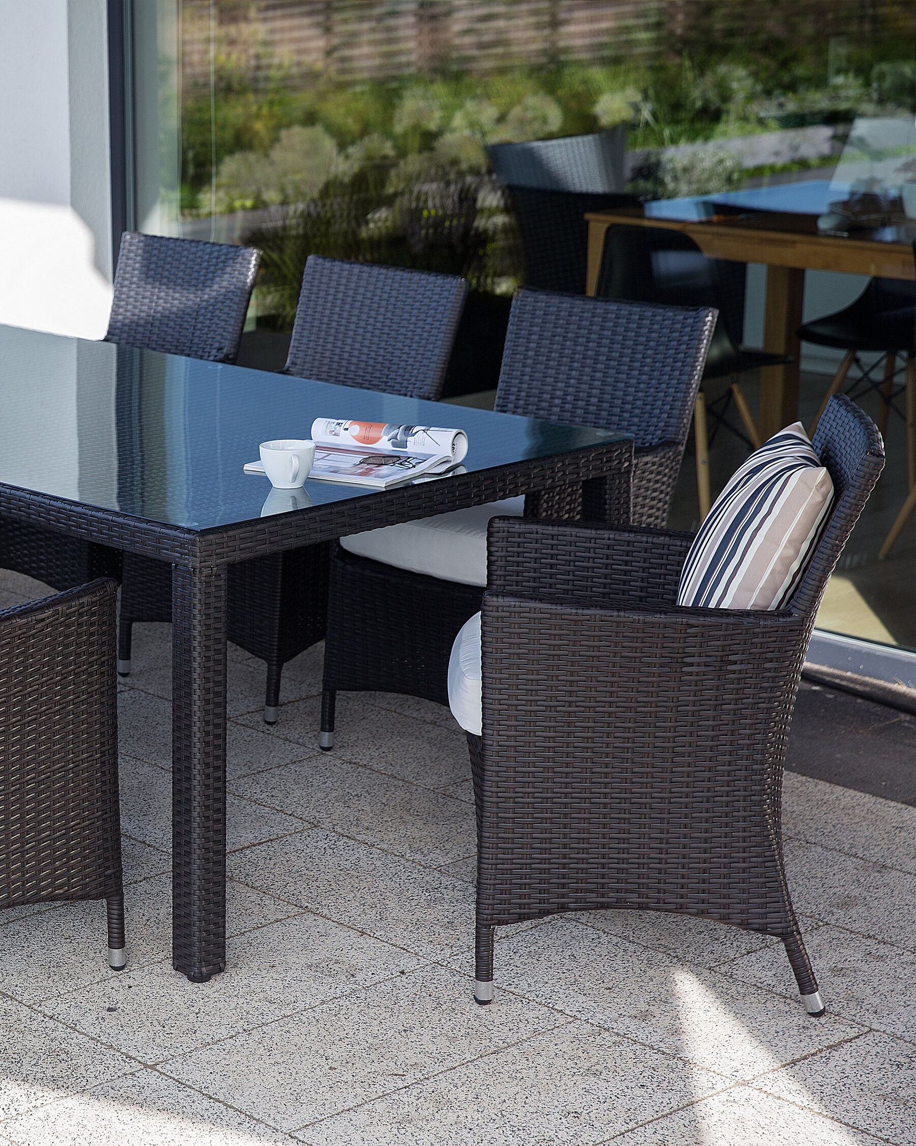 Set of 2 Garden Chairs with Cushions Rattan Dark Brown