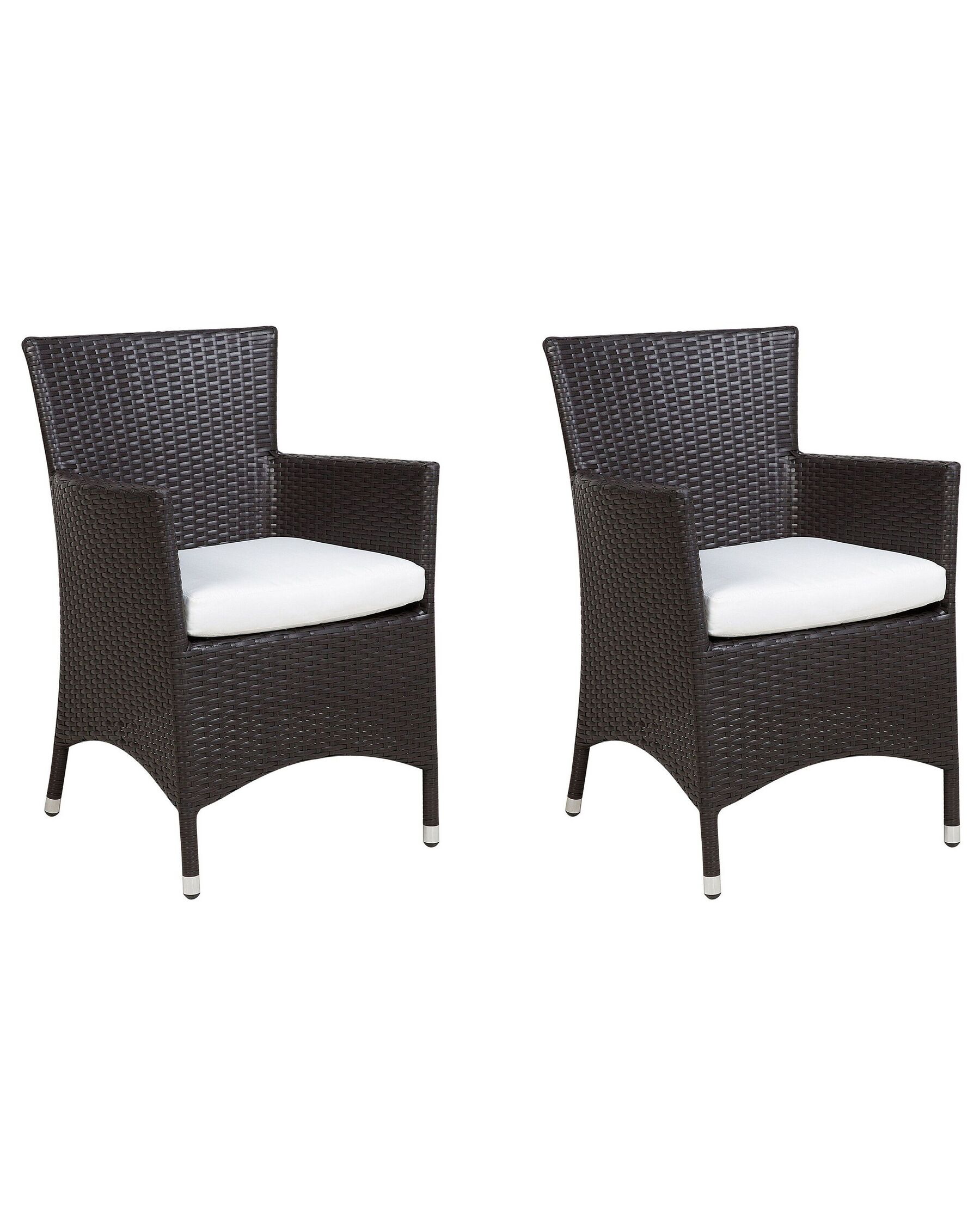 Set of 2 Garden Chairs with Cushions Rattan Dark Brown