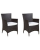Set of 2 Garden Chairs with Cushions Rattan Dark Brown