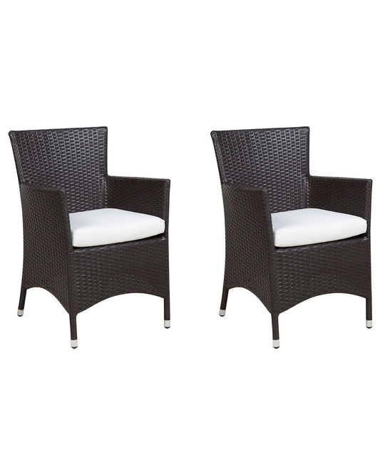 Set of 2 Garden Chairs with Cushions ITALY PE Rattan Dark Brown