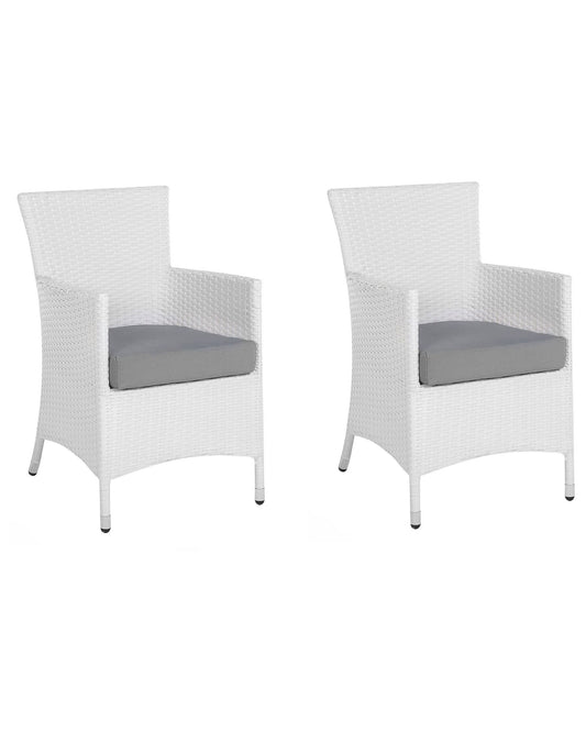 Set of 2 Garden Chairs with Cushions ITALY PE Rattan White