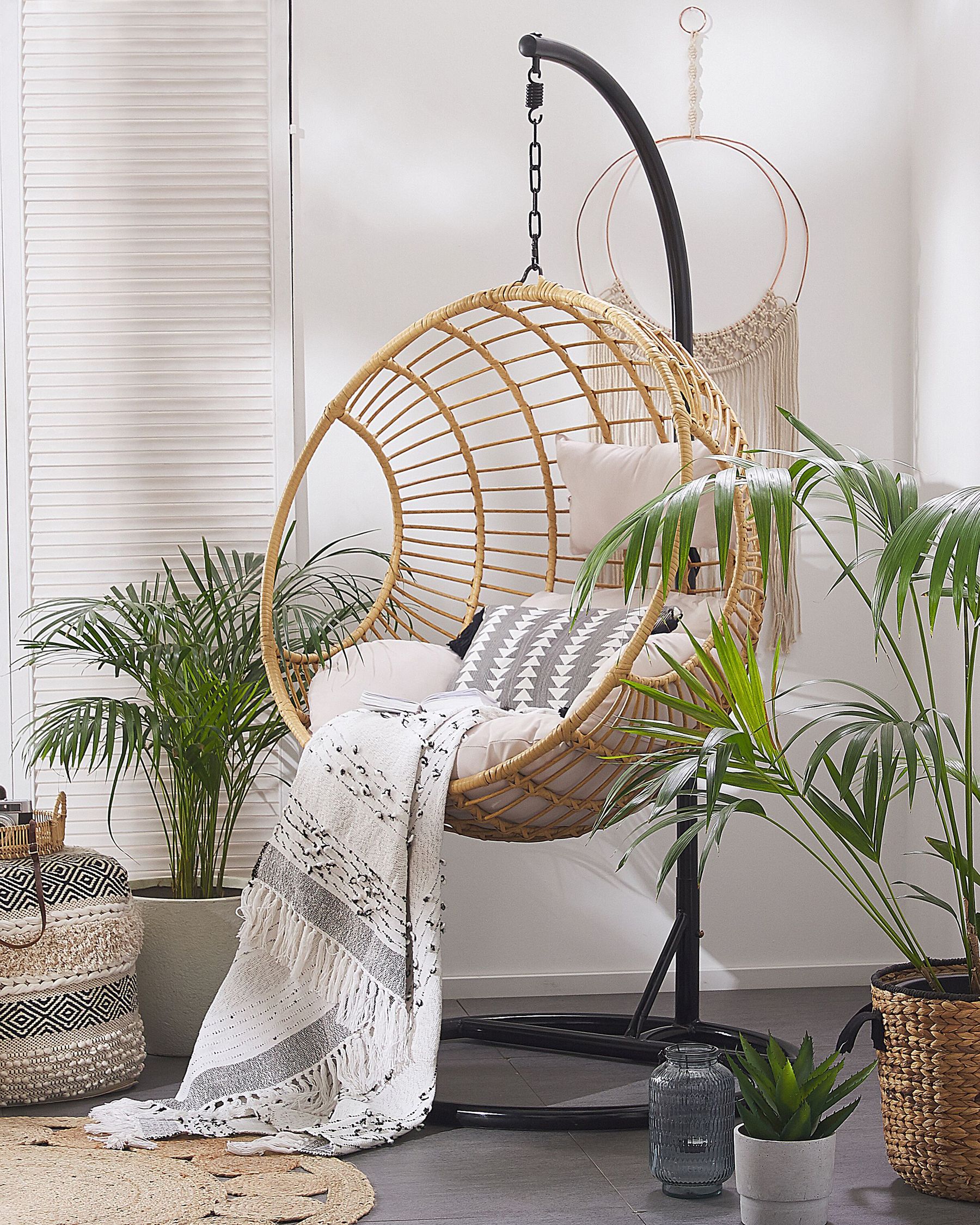 Hanging Chair with Stand Rattan Natural