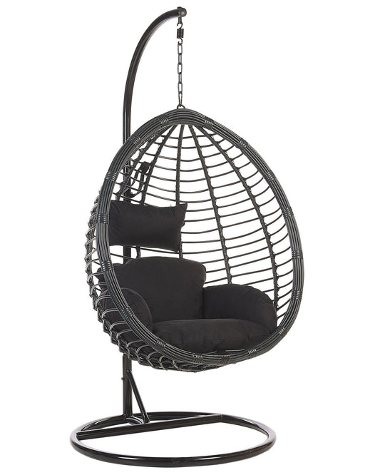 Hanging Chair with Stand TOLLO PE Rattan Black
