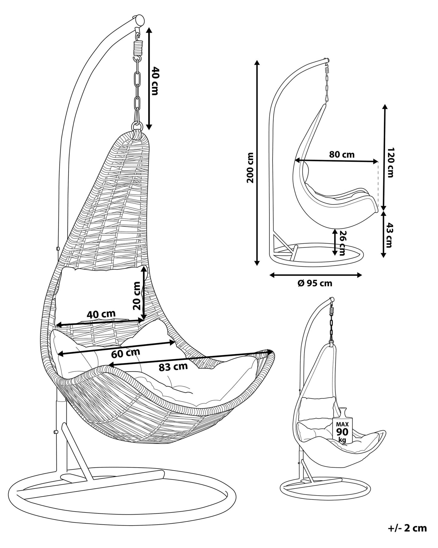 Hanging Chair with Stand ATRI II PE Rattan Natural