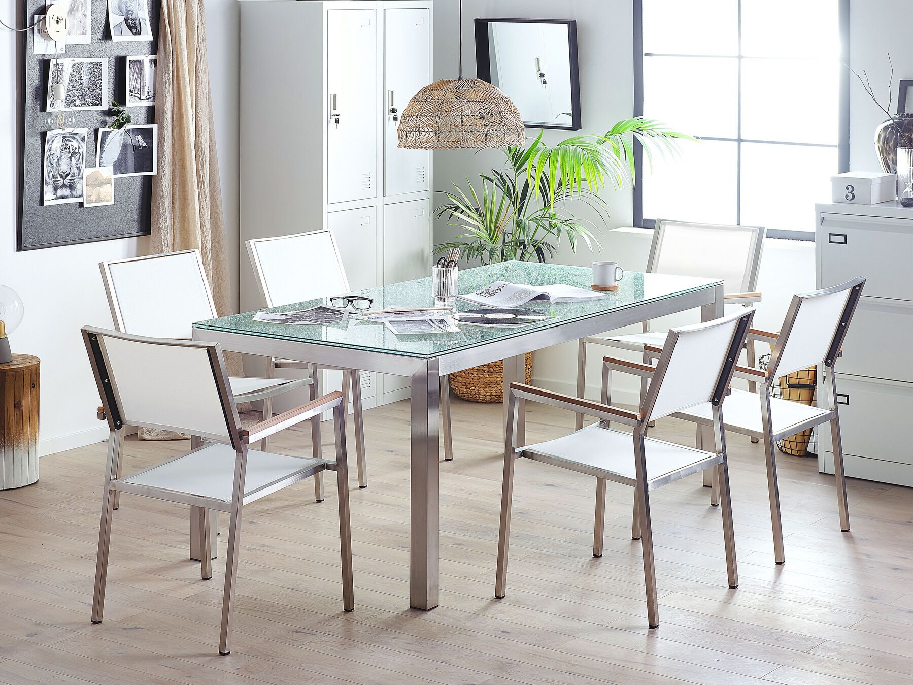 Garden Dining Set 6 Seater GROSSETO Cracked Glass Transparent/ White