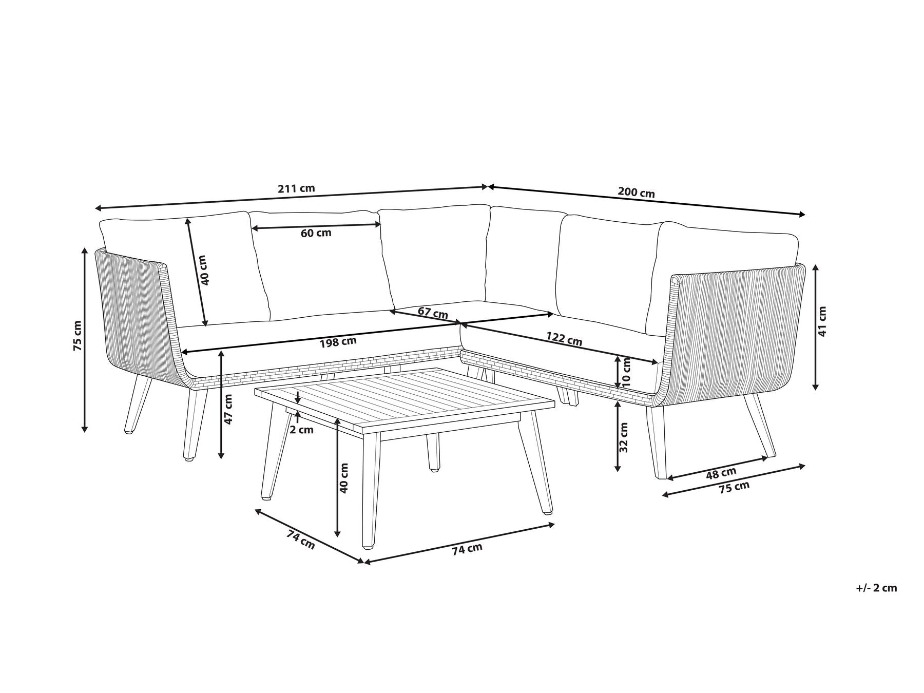 Garden Corner Sofa with Table 5 Seater ALCAMO Left Hand Acacia Wood Black