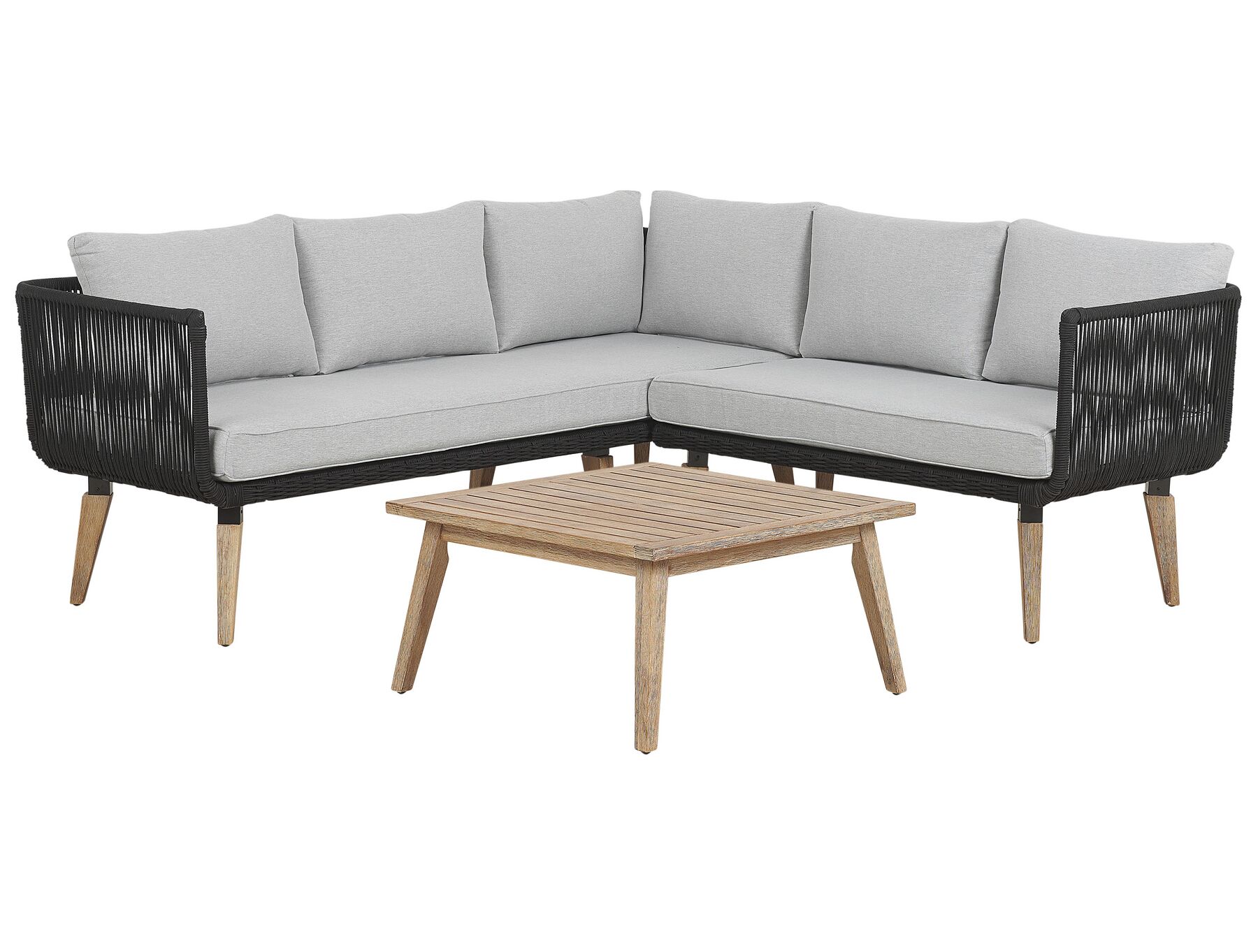 Garden Corner Sofa with Table 5 Seater ALCAMO Left Hand Acacia Wood Black