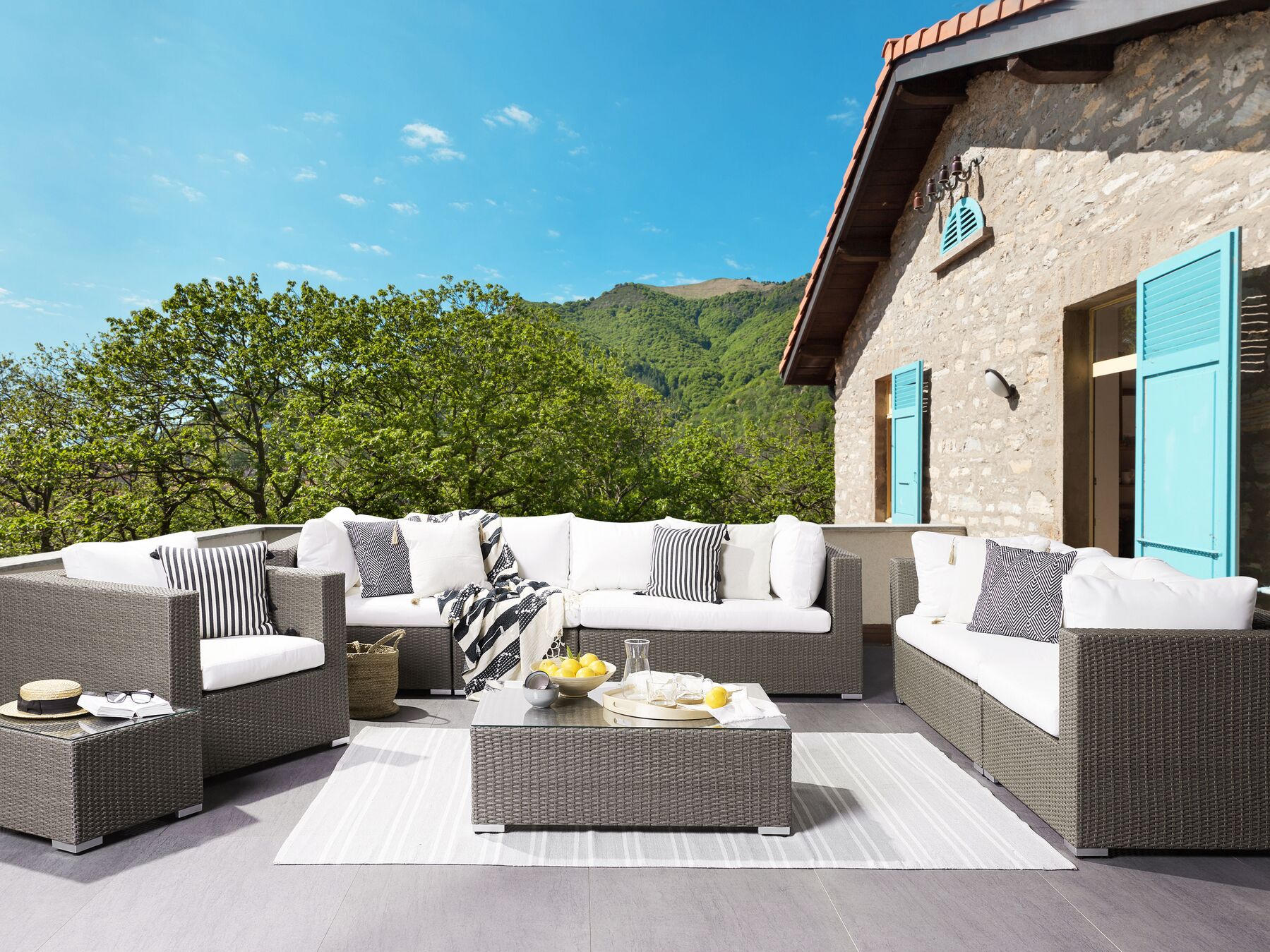 Garden Lounge Set with Table 8 Seater MAESTRO Modular PE Rattan Taupe