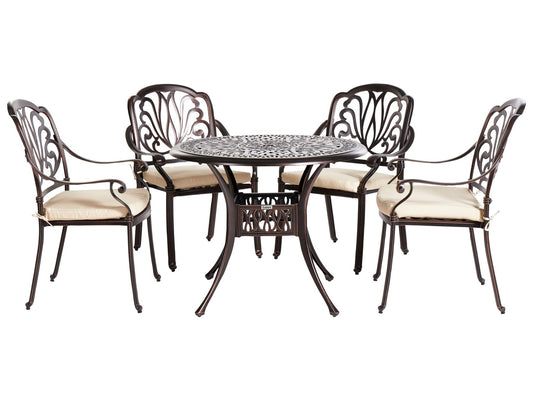 Garden Dining Set 4 Seater ANCONA with Cushions Metal Dark Brown