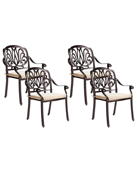 Set of 4 Garden Chairs with Cushions ANCONA Metal Dark Brown