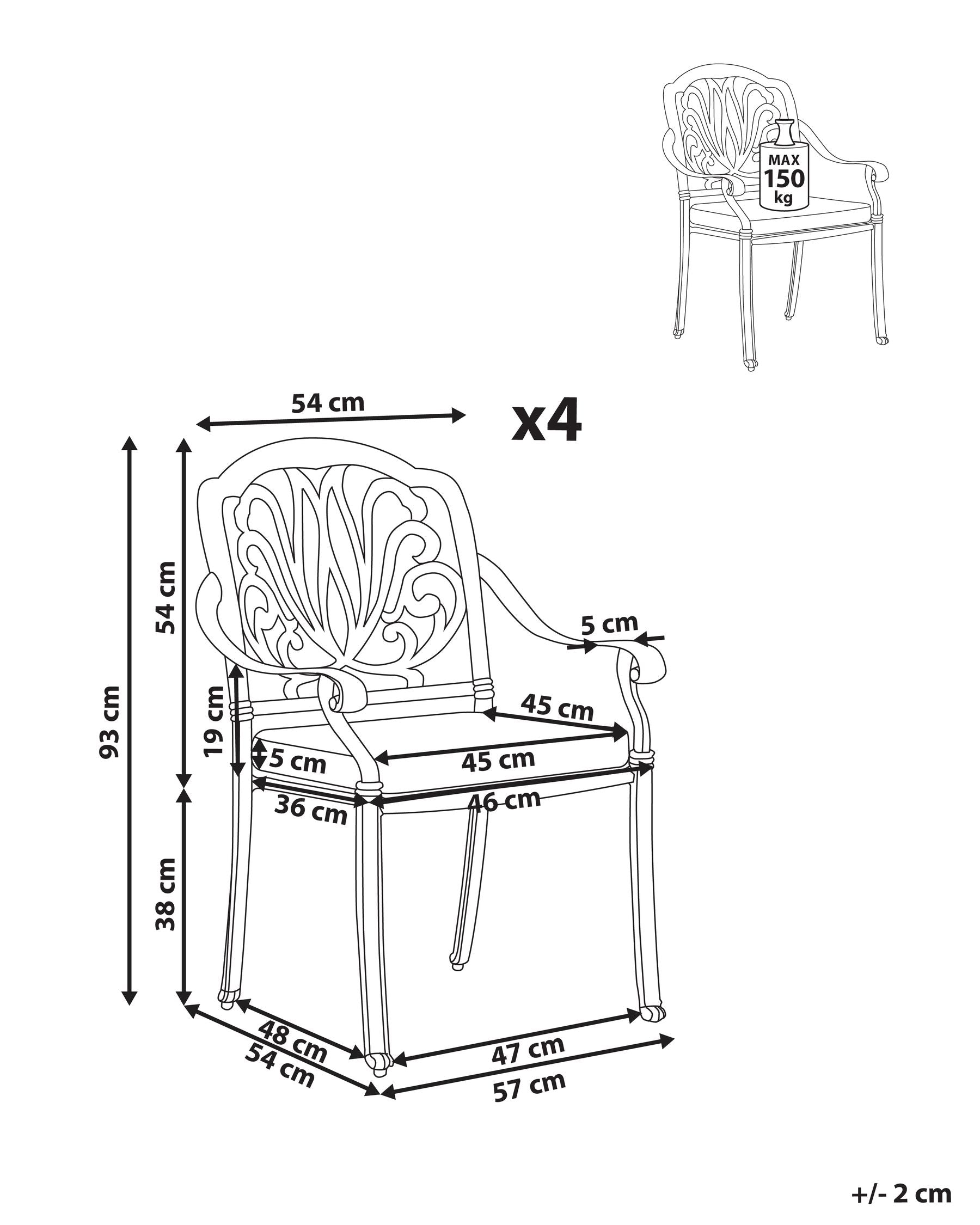 Set of 4 Garden Chairs with Cushions ANCONA Metal Dark Brown