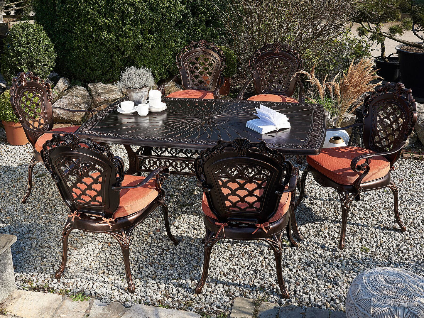 Garden Dining Set 6 Seater LIZZANO with Cushions Metal Dark Brown