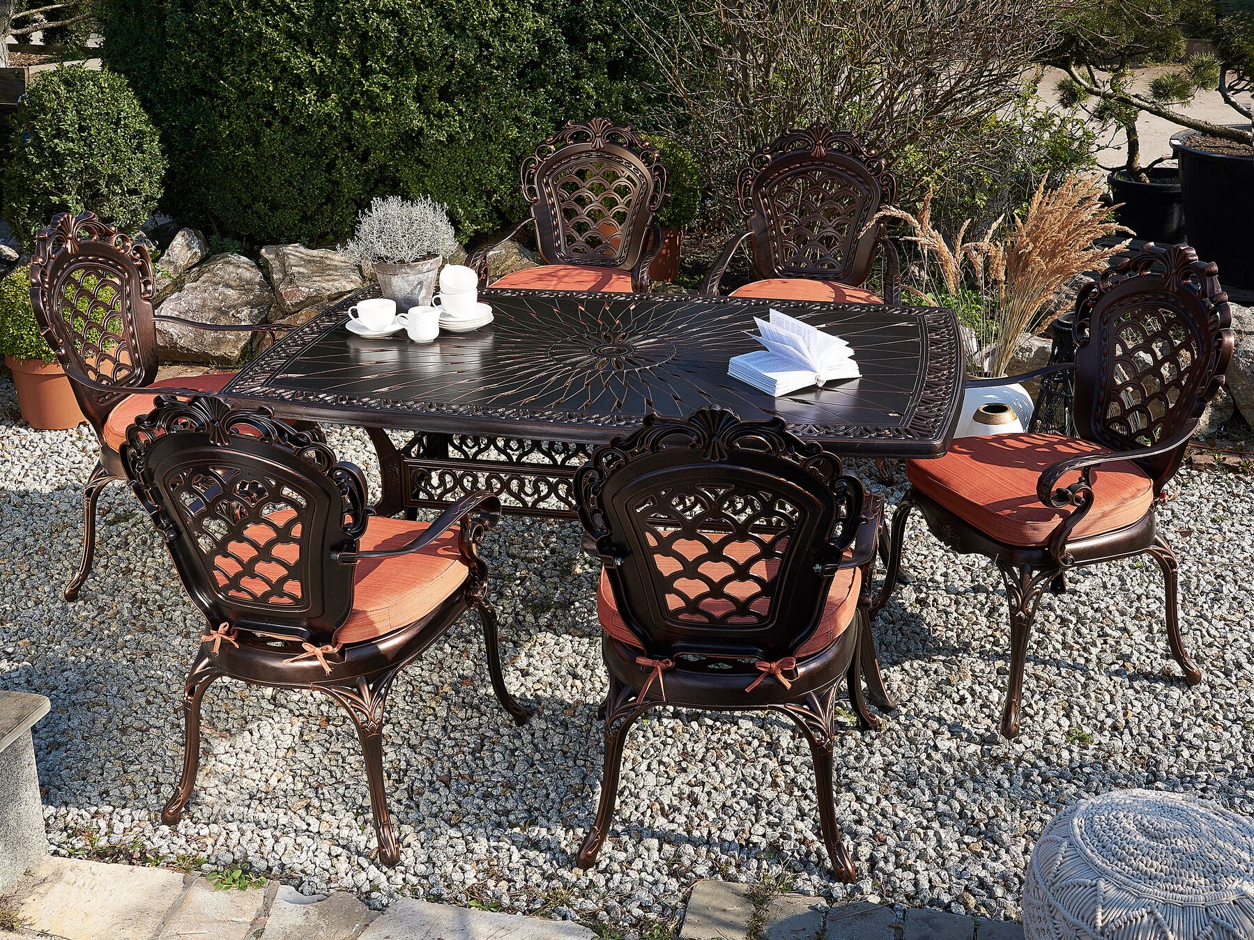 Garden Dining Set 6 Seater LIZZANO with Cushions Metal Dark Brown