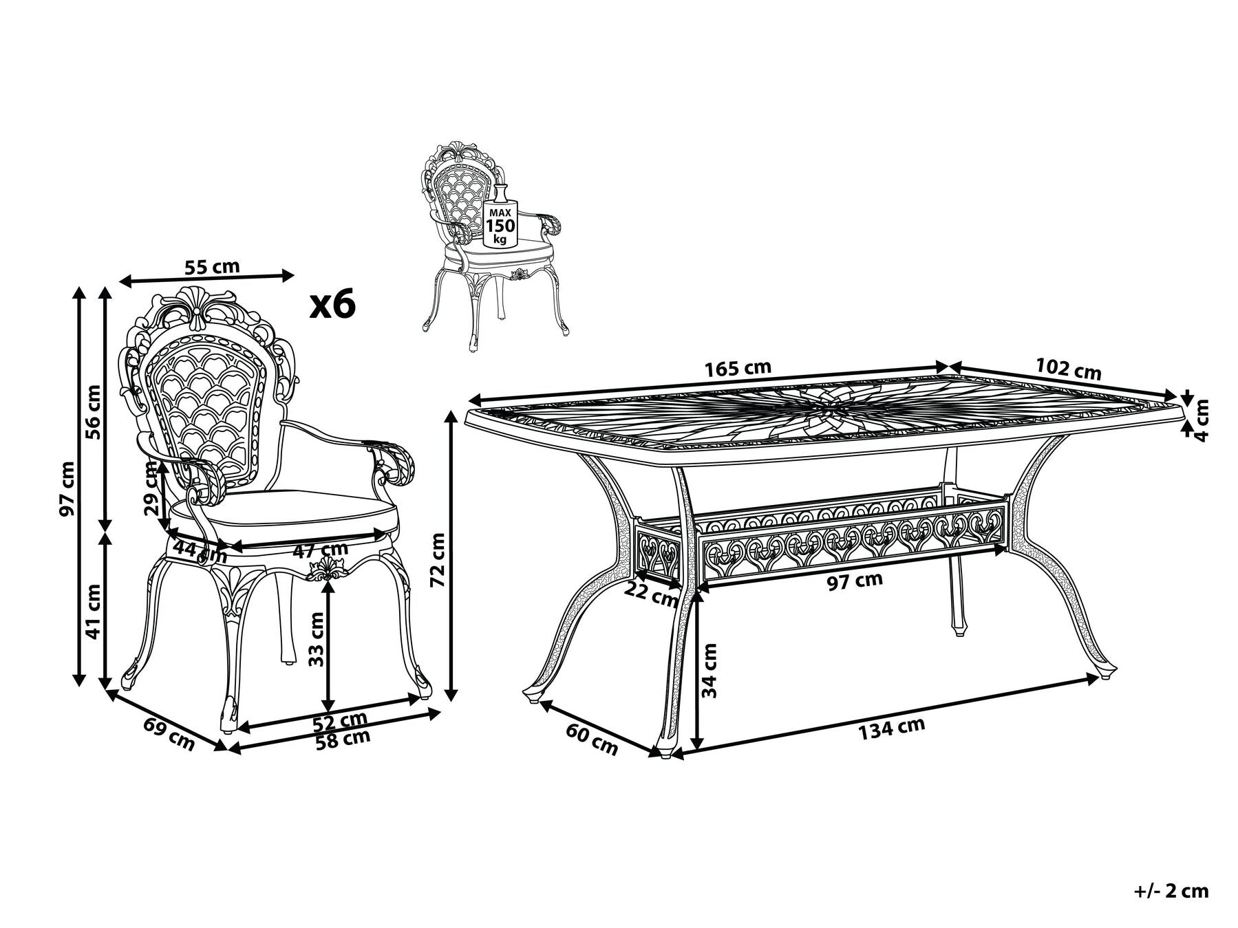 Garden Dining Set 6 Seater LIZZANO with Cushions Metal Dark Brown