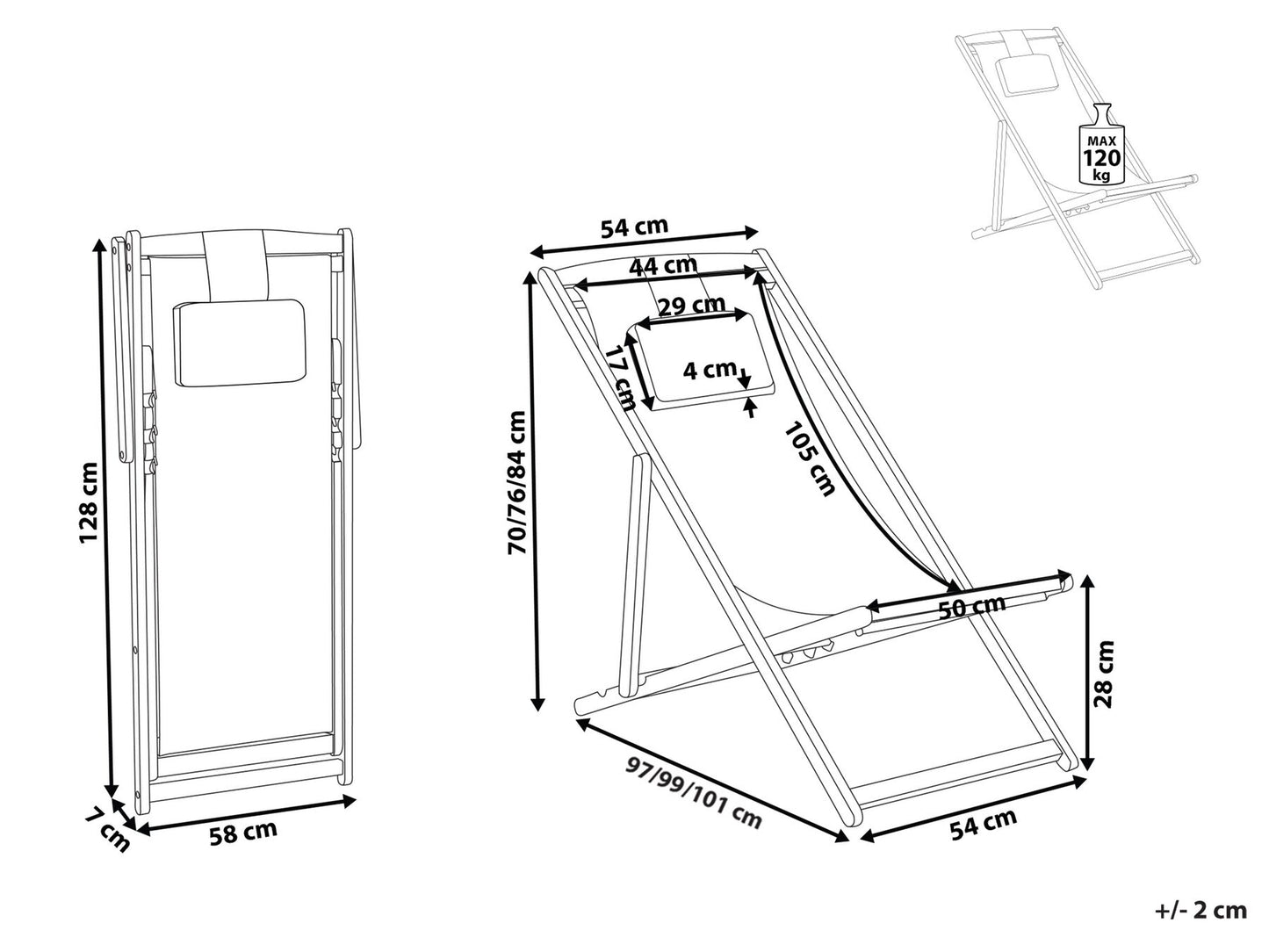 Folding Deck Chair AVELLINO Acacia Wood Off-White
