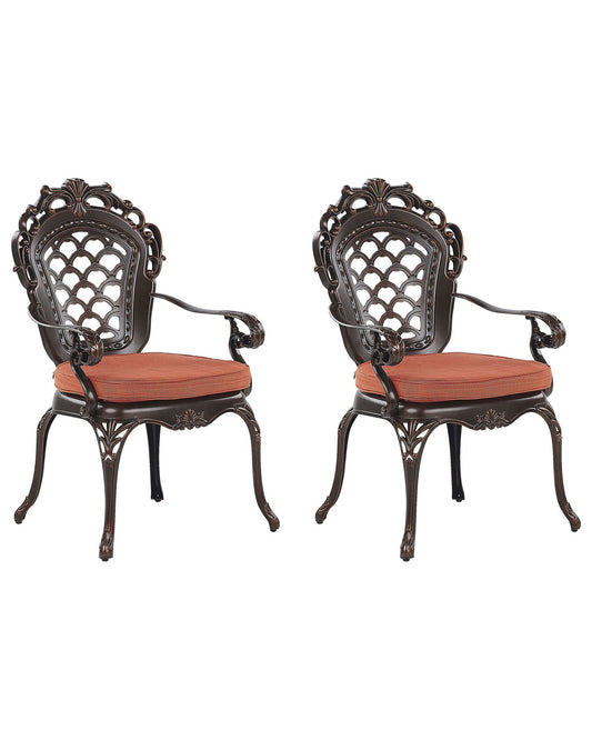 Set of 2 Garden Chairs with Cushions LIZZANO Metal Dark Brown