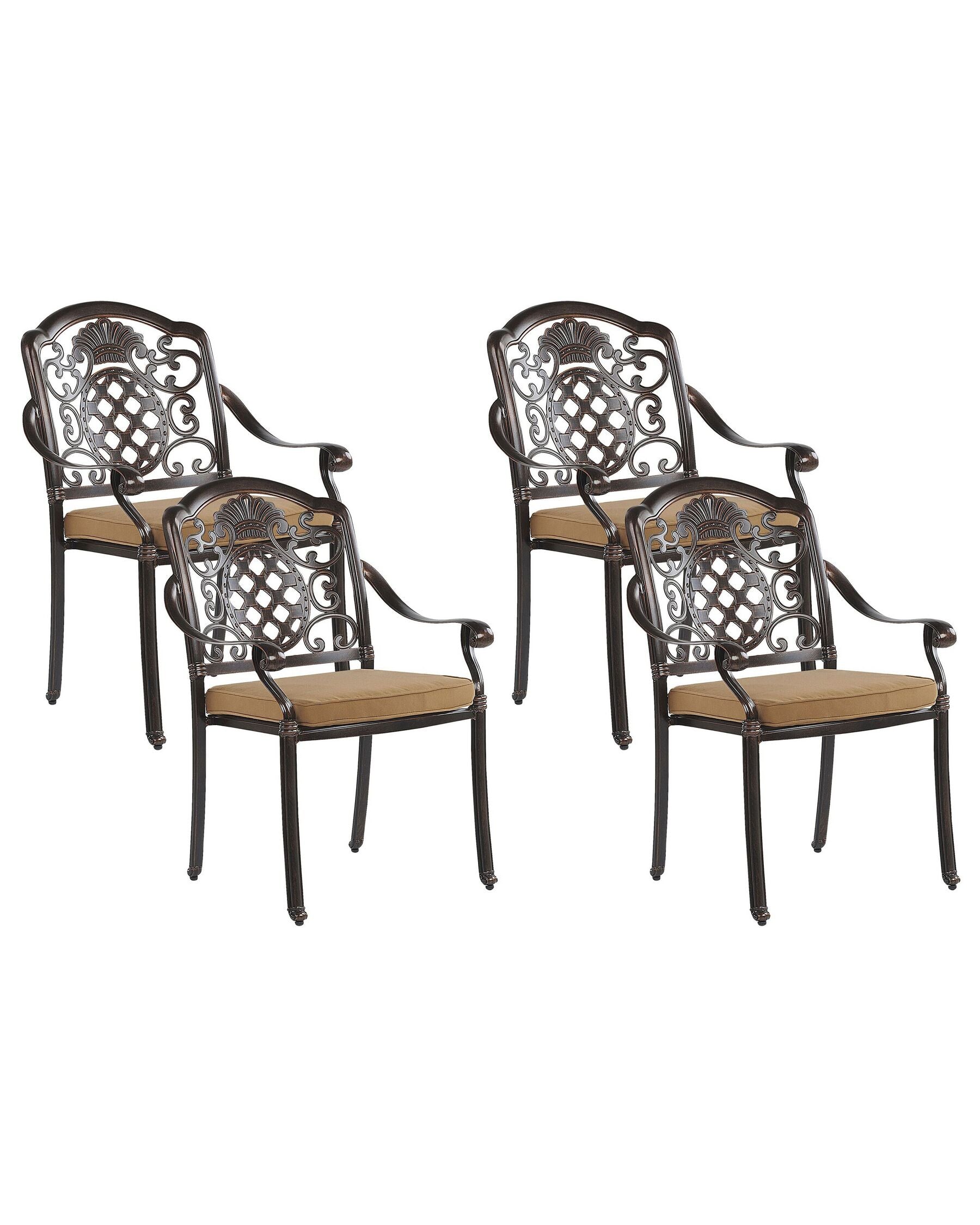 Set of 4 Garden Chairs with Cushions SALENTO Metal Dark Brown