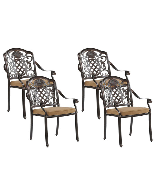 Set of 4 Garden Chairs with Cushions SALENTO Metal Dark Brown