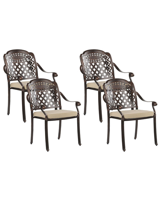 Set of 4 Garden Chairs with Cushions MANFRIA Metal Dark Brown