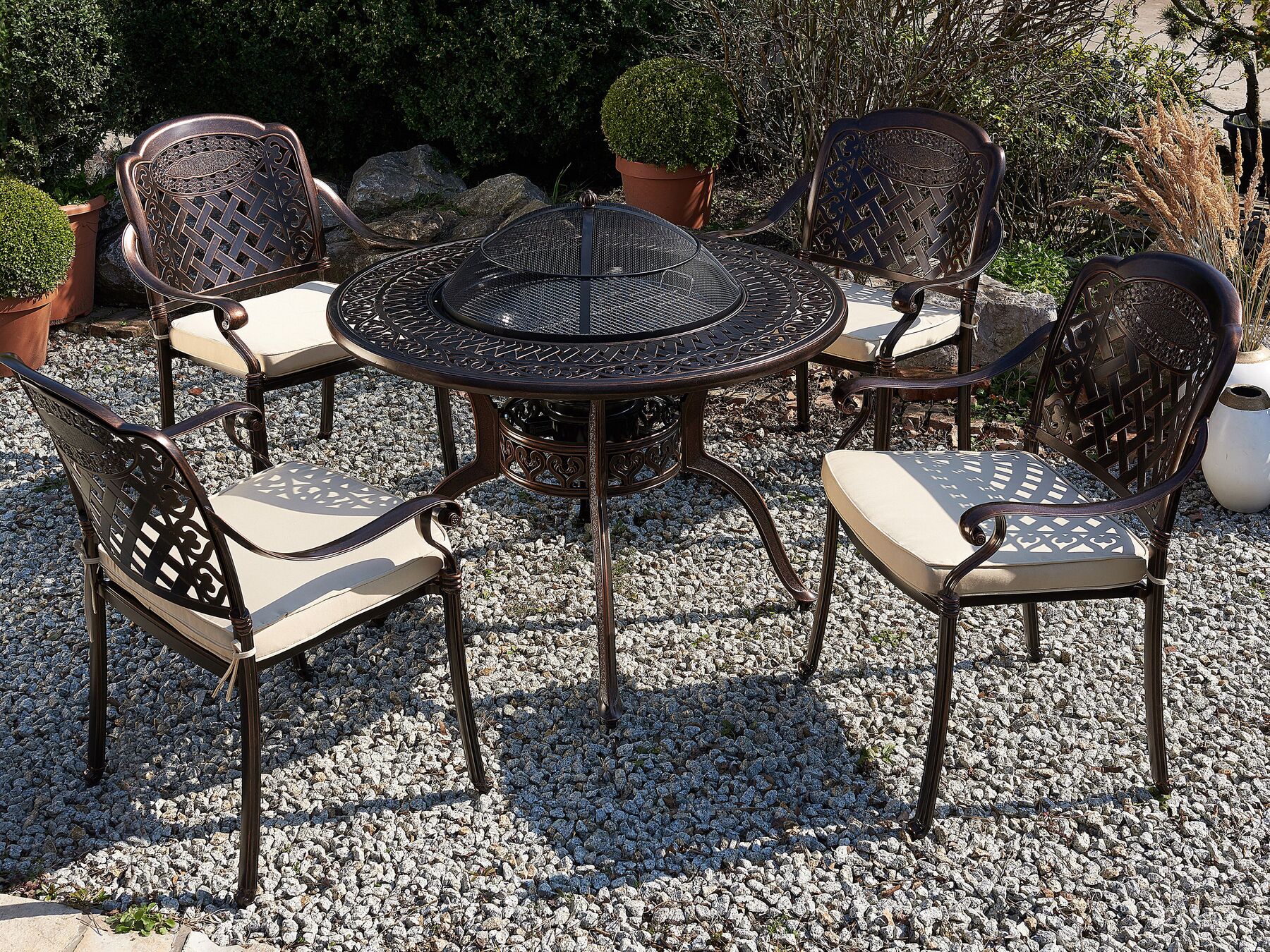 Garden Dining Set 4 Seater MANFRIA with Cushions Metal Dark Brown
