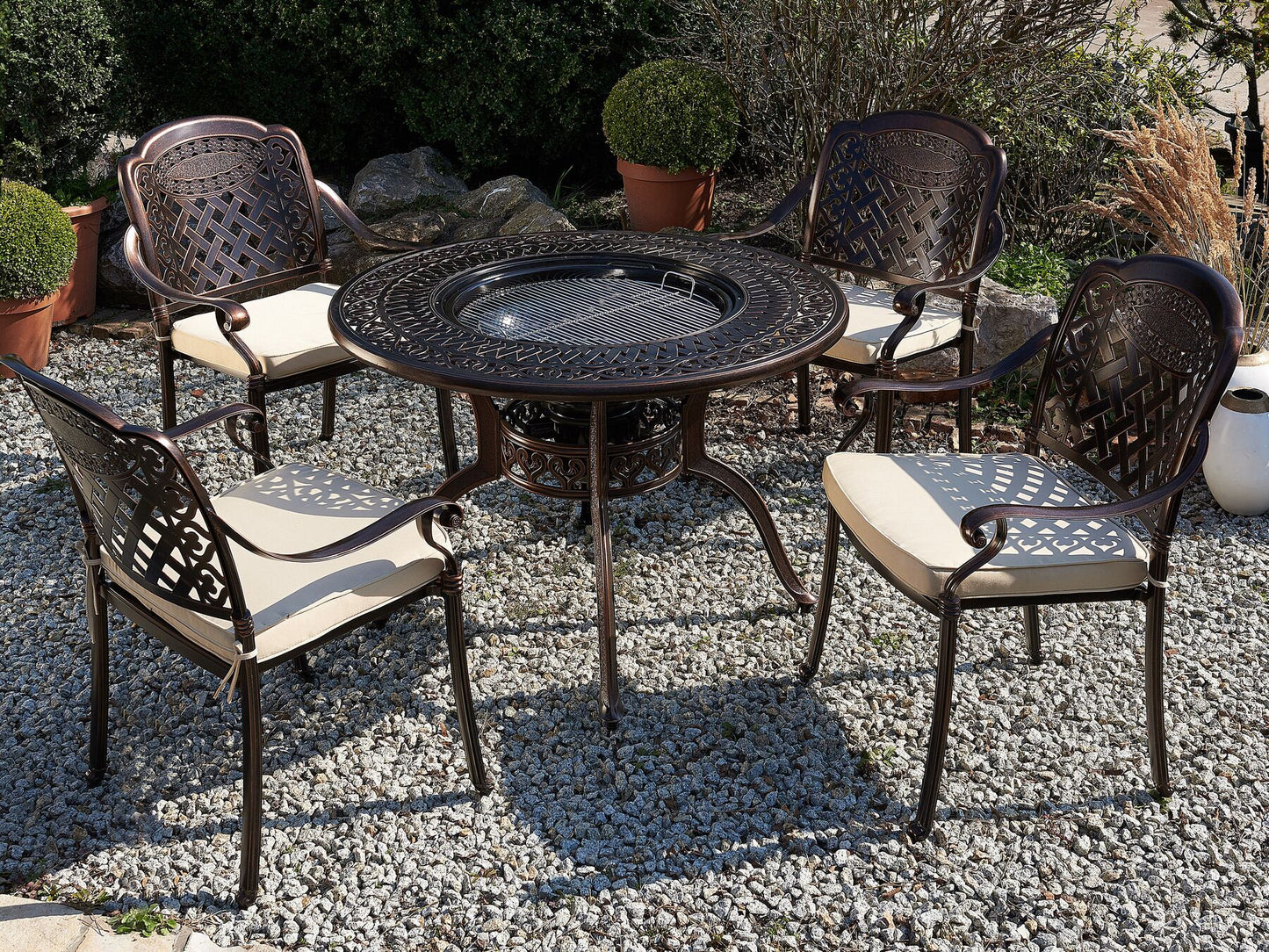 Garden Dining Set 4 Seater MANFRIA with Cushions Metal Dark Brown