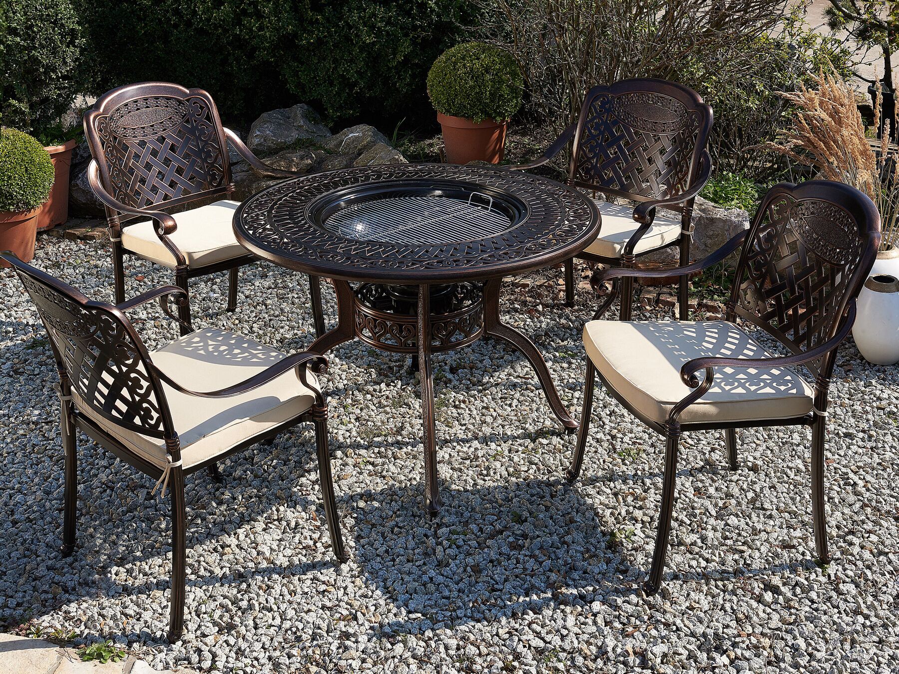 Garden Dining Set 4 Seater MANFRIA with Cushions Metal Dark Brown