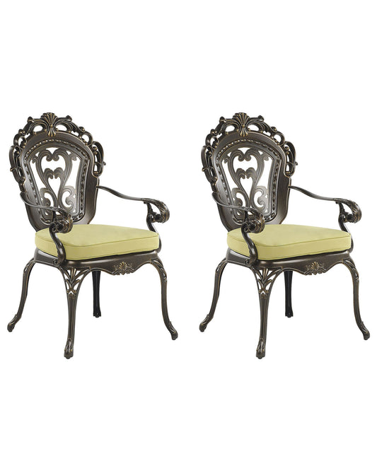 Set of 2 Garden Chairs with Cushions SAPRI Metal Dark Brown