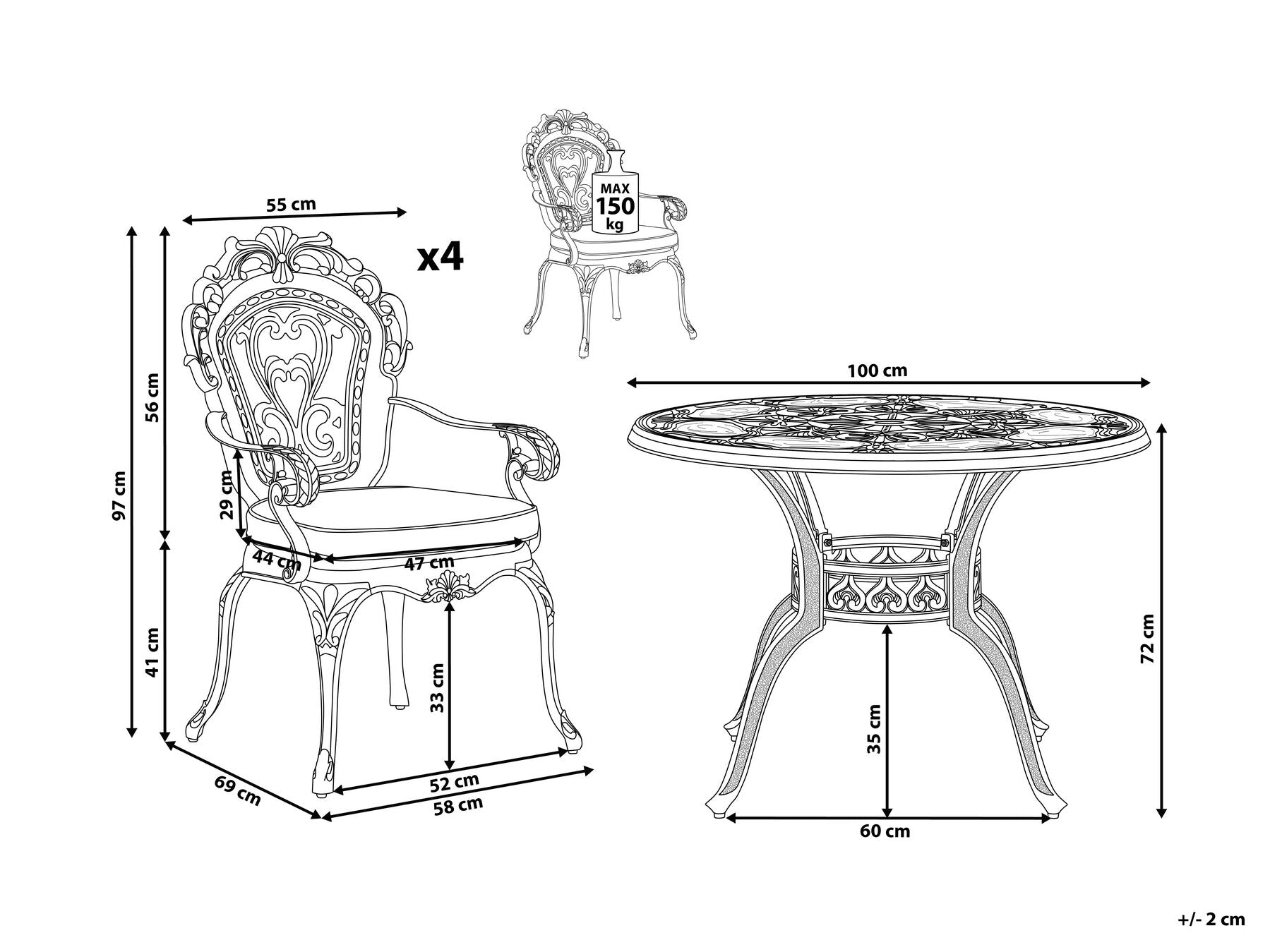 Garden Dining Set 4 Seater SAPRI with Cushions Metal Dark Brown