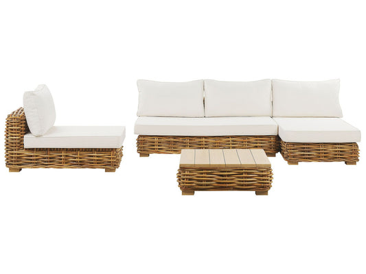 Garden Lounge Set with Table 4 Seater Left Hand Modular Rattan Natural