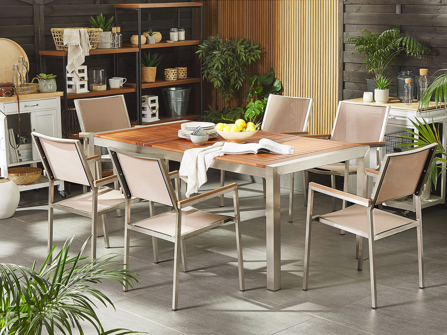 Garden Dining Set 6 Seater GROSSETO Eucalyptus Wood Brown/ Beige