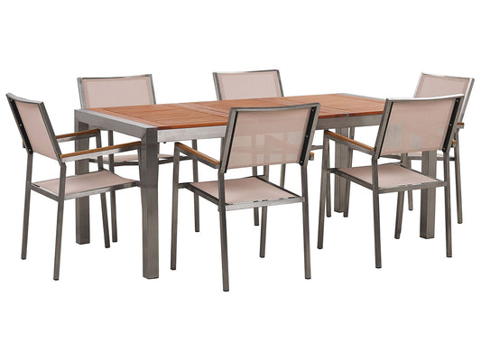 Garden Dining Set 6 Seater GROSSETO Eucalyptus Wood Brown/ Beige