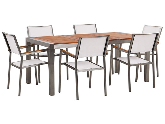 Garden Dining Set 6 Seater GROSSETO Eucalyptus Wood Brown/ White