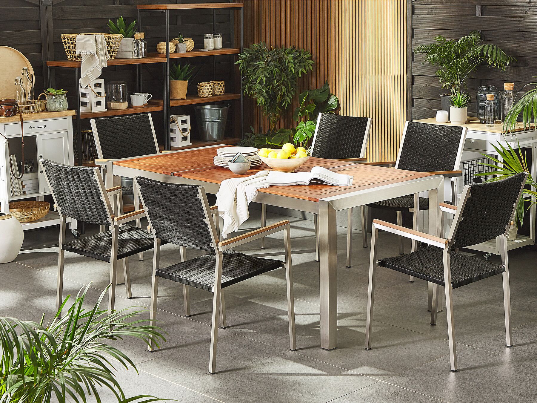 Set of 6 Garden Chairs GROSSETO PE Rattan Black