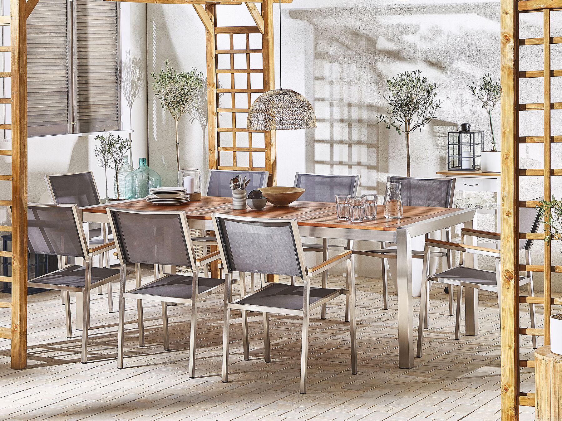 Garden Dining Set 8 Seater GROSSETO Eucalyptus Wood Brown/ Grey