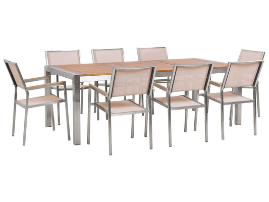 Garden Dining Set 8 Seater GROSSETO Eucalyptus Wood Brown/ Beige
