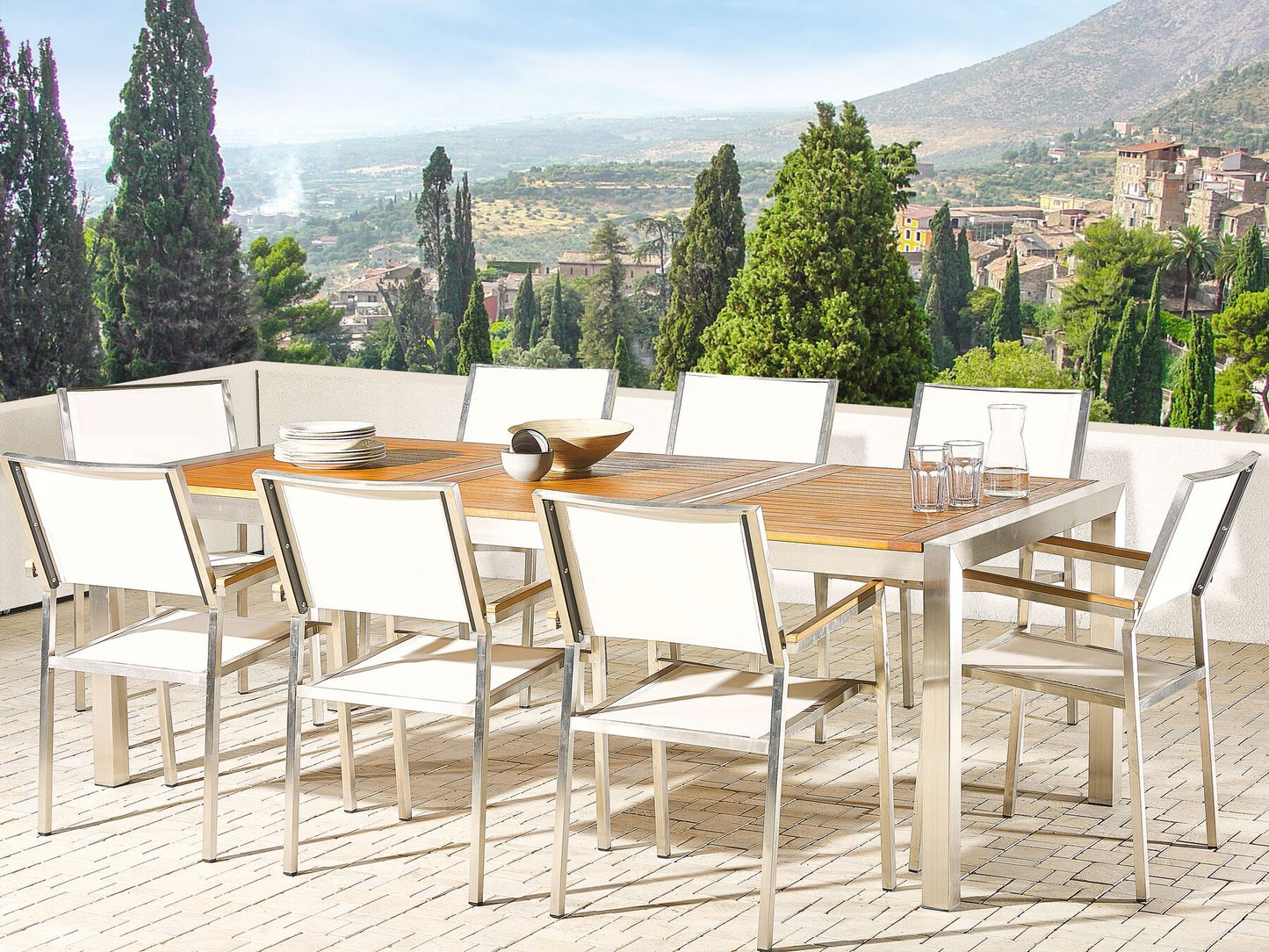Garden Dining Set 8 Seater GROSSETO Eucalyptus Wood Brown/ White
