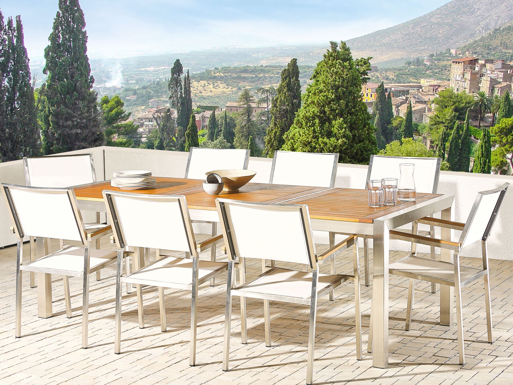 Garden Dining Set 8 Seater GROSSETO Eucalyptus Wood Brown/ White