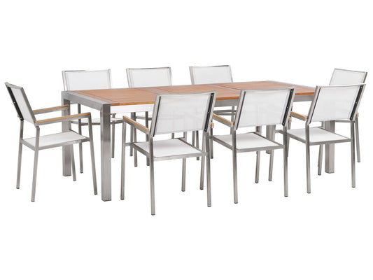 Garden Dining Set 8 Seater GROSSETO Eucalyptus Wood Brown/ White