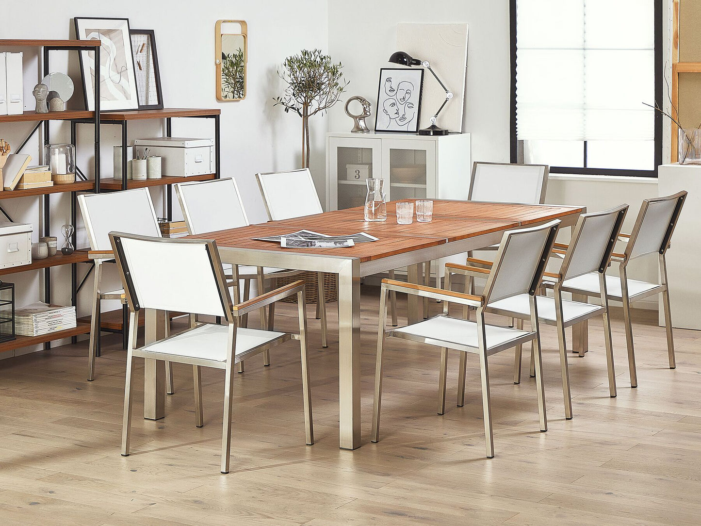 Garden Dining Set 8 Seater GROSSETO Eucalyptus Wood Brown/ White