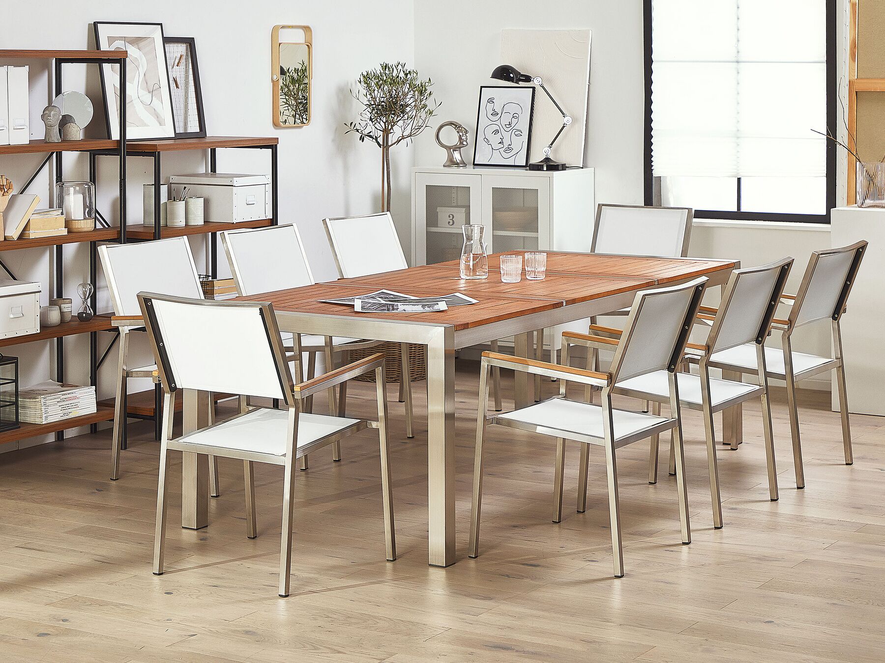 Garden Dining Set 8 Seater GROSSETO Eucalyptus Wood Brown/ White